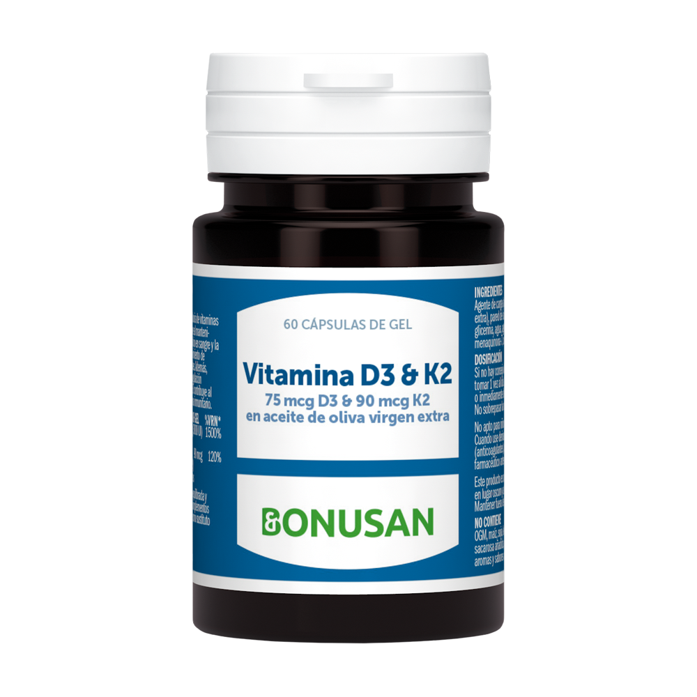 Vitamina D3 & K2 , D3 75 mcg (3000 UI) + K2: 90 mcg (60 perlas)